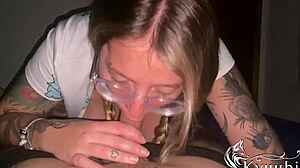 woke up my brother's friend with sloppy morning blowjob big tits blonde