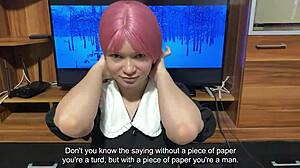 Step sister models student uniform, blows step brother eagerly