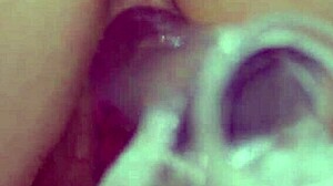 ooops natural busty redhead bends over closeup pounding her clear dildo doggystyle