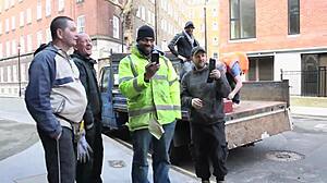 wanna see this sexy british babe flash tits and piss publicly at the construction site?