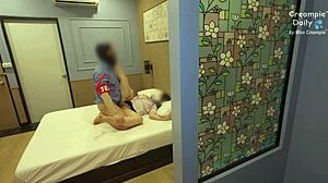 chubby asian college student ravaged by horny dorm guard missionary creampie dripping tight shaved pussy