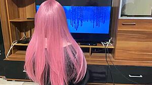 Step sister models student uniform, blows step brother eagerly