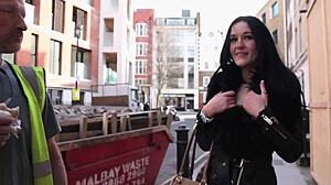 wanna see this sexy british babe flash tits and piss publicly at the construction site?