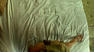 blonde babe's naughty post-work masturbation with natural tits tease