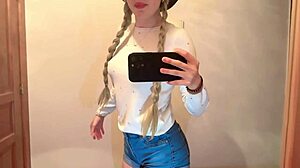 hey this cute girl films mirror horny before college