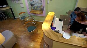 young redhead gets bent over kitchen counter by old stepdad pounding hard