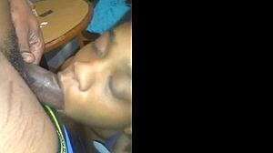 Ebony Amateur Bitch Gags on Thick Cock Deepthroat Slobber