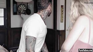 Older guy pops nervous petite blonde teen's cherry with big cock