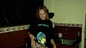 Boyfriend pins cute blonde teen girlfriend on kitchen counter for rough moaning fuck