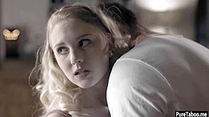 Older guy pops nervous petite blonde teen's cherry with big cock