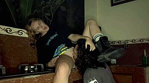 Boyfriend pins cute blonde teen girlfriend on kitchen counter for rough moaning fuck