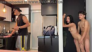 skinny colombian neighbor begs hard fuck before cuck husband