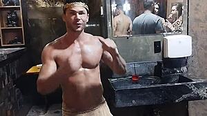 Lene offers pierced pussy to hung stud bareback party bathroom cum swallow!