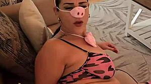 Miss Raquel Feels Naughty Thrills as Little Piggie on Halloween Night