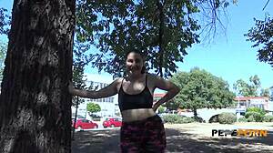 Petite busty Gigi Lust stretches workout into deep doggystyle pounding