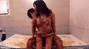 Whoa, Emuyumi's chocolate-drenched Japanese wife grinds reverse cowgirl to wild multiple orgasms!