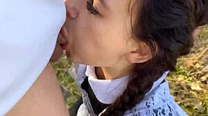 Chatting up this skinny babe for bush pounding fun