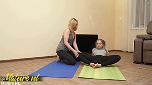 lesbian milf teaches 18yo blonde yoga babe pussy licking scissoring