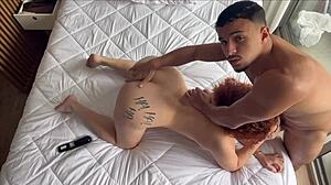 submissive redhead wife rides cock hard while hubby works late