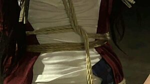 busty lezdom mistress pounds bound slave's ass with strap-on whip