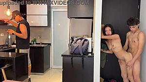 skinny colombian neighbor begs hard fuck before cuck husband