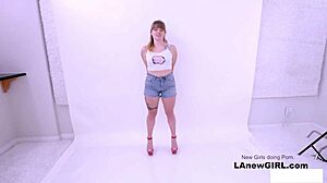 Lesbian Stylist Seduces Straight Brunette Girl On Sofa During Casting Interview