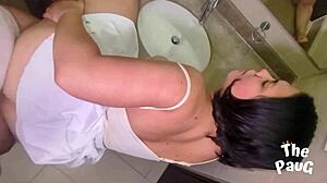 sharing bathroom with big ass colombian milf for creampie doggystyle fun