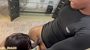 My cousin sucks my cock then rides it with her big tits!