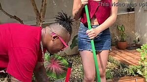 Hot Day Hottie Sweeps Yard Sultry Help