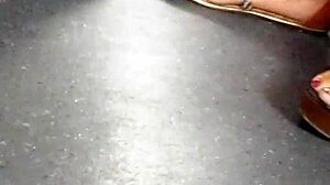 mature candid feet in wedges and sandals caught hidden