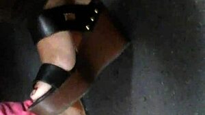 mature candid feet in wedges and sandals caught hidden