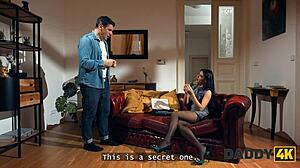 Daddy4k Sons girlfriend cheats next room on shaved pussy old cock