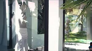 blonde milf housewife seduces gardener for outdoor titty fuck