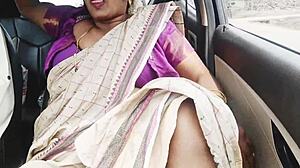 Indian Aunty Saree Boobs Son-in-Law Drive Fuck Talks