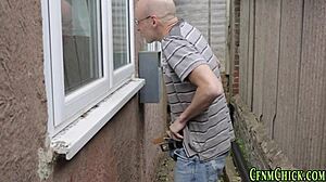 busty british teen in cfnm creams hard from femdom handjob humiliation