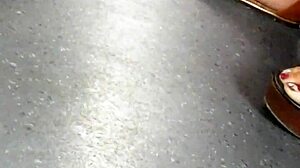 mature candid feet in wedges and sandals caught hidden