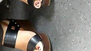 mature candid feet in wedges and sandals caught hidden