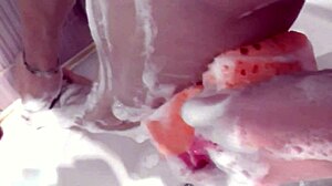 lover bends blonde milf wife over washer for doggy creampie after shower taboo fuck