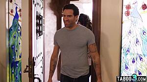 Exotic milf housewife Arabelle Raphael seduced into taboo deepthroat fuck