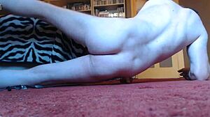 Chubby Mature Exercises Naked with Small Uncut Cock Swinging Wild