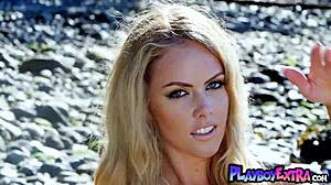 Big Tits Canadian Blonde Heidi Michel Strips Nude Beach Sunbath