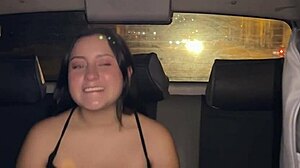 Curvy blonde fucks driver raw in garage cums inside no condom