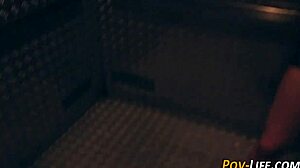 Brunette teen with tattoos sucks rod then takes doggystyle cumshot