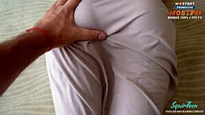 I trap this skinny submissive brunette under the sofa until hotel guy helps roughly