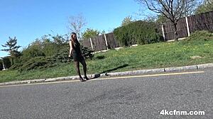 sexy hitchhiker gulps grandpa's cum outdoors sloppy