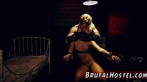 Teen slave's swollen pussy pumped during rough bdsm massage sex