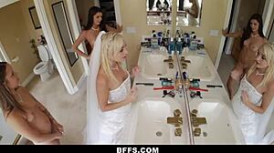 bffs bridesmaids sneak orgy quickie on bed before the wedding