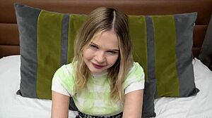 she's a tiny 85 lbs blonde teen who loves sloppy cock sucking on sofa