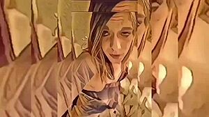 Shemale Strips Nude in Bathroom Ripping Clothes Off Teasing