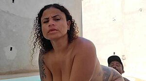 boqueteira sucks monster cock poolside then anal creampie